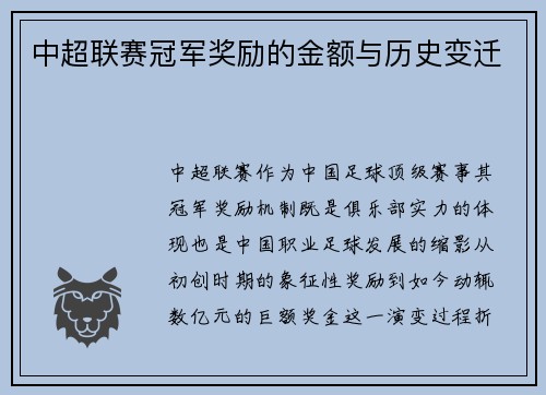中超联赛冠军奖励的金额与历史变迁