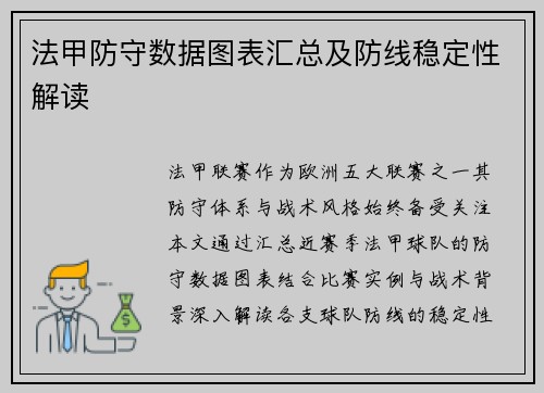 法甲防守数据图表汇总及防线稳定性解读